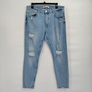 Zara Plus Size Hi-Rise Button Fly Distressed Skinny Ankle Jeans Size 36 Women